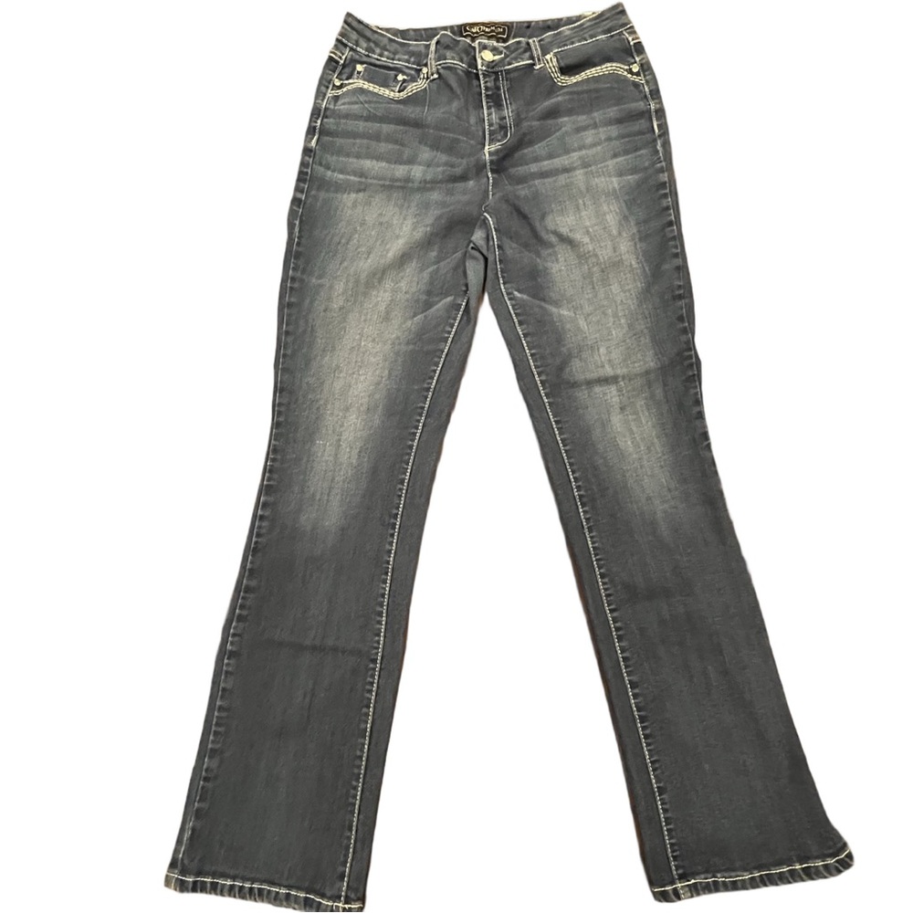Women’s Cato Boot Cut Med. Wash stretch jeans embroidered pockets rhinestones 12